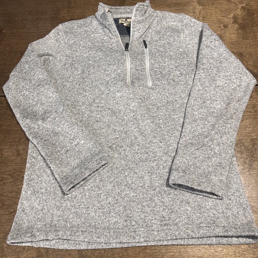 Woolrich Wool 1/4 Zip Sweater Gray Fleece Collar Men's Medium
